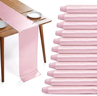 12 Pack Blush Pink Satin Table Runners, 12 x 108 Inches Silky Long Table Runner Decor, Bright Smooth Luxury Party Table Runner Decorations for Birthday Holiday Banquet