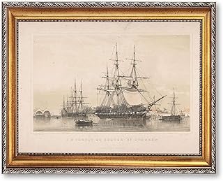 Vintage Framed Sailing Ship Canvas Print Oil Paintings Reproduction World Classics Nautical Seascape Wall Art Painting Retro Home Decor, Pictures for Living Room Dorm Room Office (Retro Framed,12L"x16W")