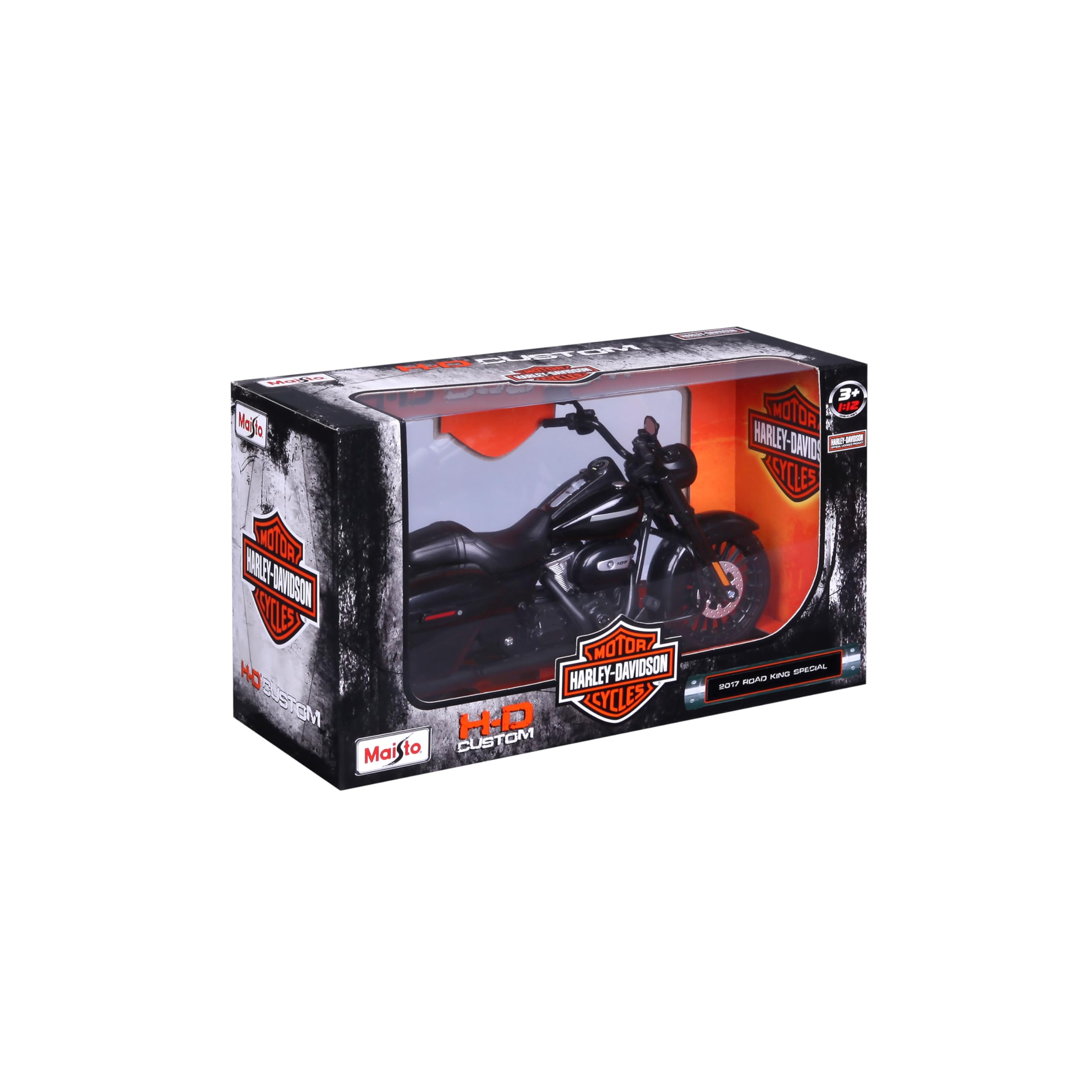 Maisto Harley-Davidson Road King Special: fedele modello di moto 1:12, forcella, supporto laterale mobile, 20 cm, nero (532336)