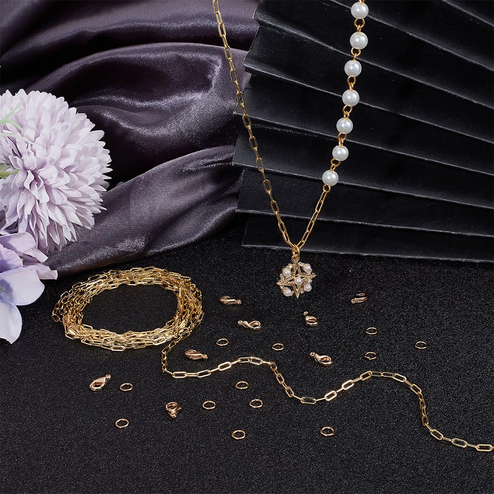 Sparkeads 16.4 Voet 304 Roestvrij Staal Kabel Kettingen Gesoldeerd Spool Kettingen met 15Pcs Kreeft Sluitingen 30Pcs Jump Ringen Voor Craft Vrouwen Armband DIY Sieraden Maken Ketting Oorbel Accessoire