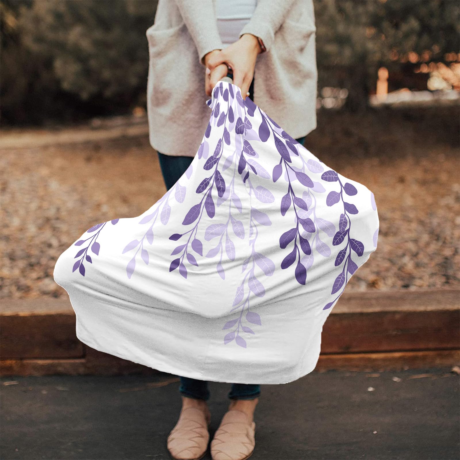 Nursing Cover for Breastfeeding Scarf, Plants Leaves Ombre Purple Baby Car Covers Super Soft Multi Use for Canopy Shopping Cart Cover Blanket Stroller Cover