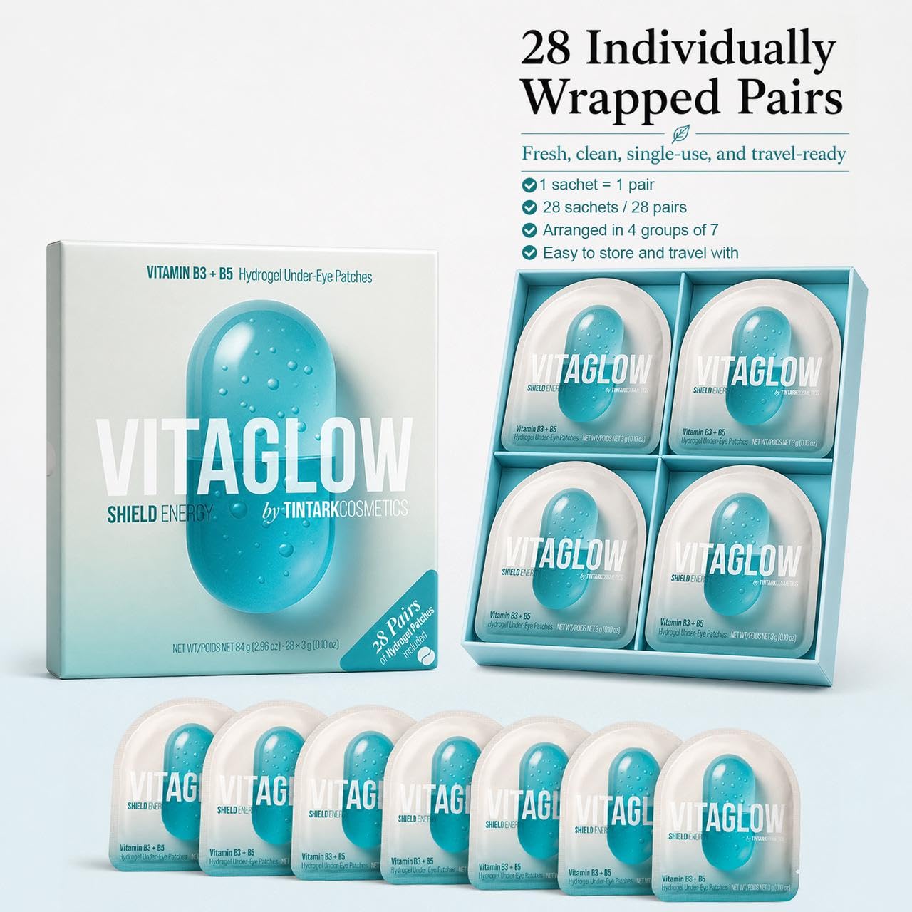 Shield Energy Soothing Under Eye Patches (28 Pairs) - Vitamin B3, Vitamin B5 & Ectoin Hydrogel Eye Mask for Sensitive Skin & Redness - Barrier Repair, Deep Hydration for Dry Tired Eyes