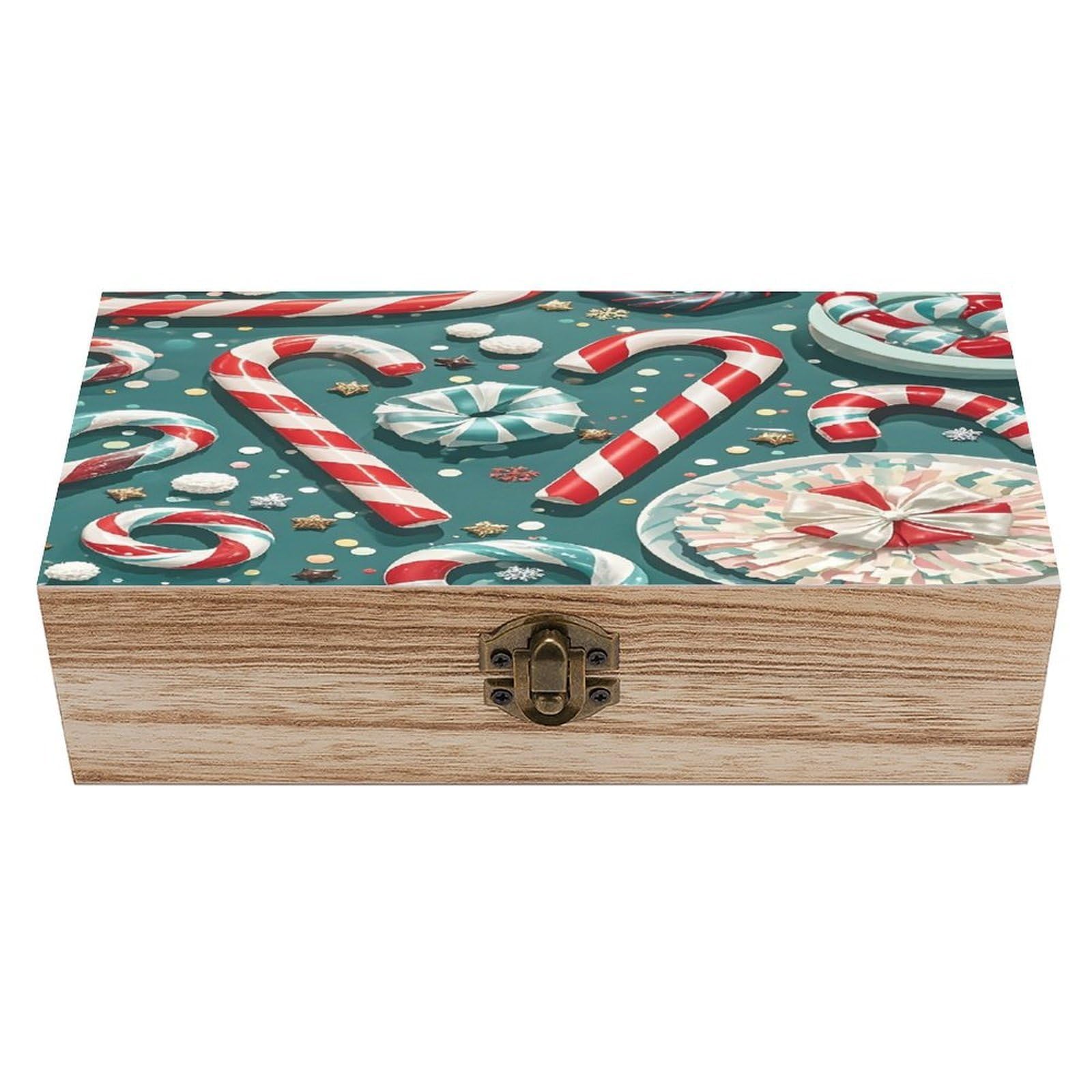LZQPOEAS Christmas Candy Cane Wooden Box Storage Space to Organize Jewelry in A Beautiful Small Storage Box Decorative Card Boxes Memory Treasure Boxes for Crafts And Photo Storage
