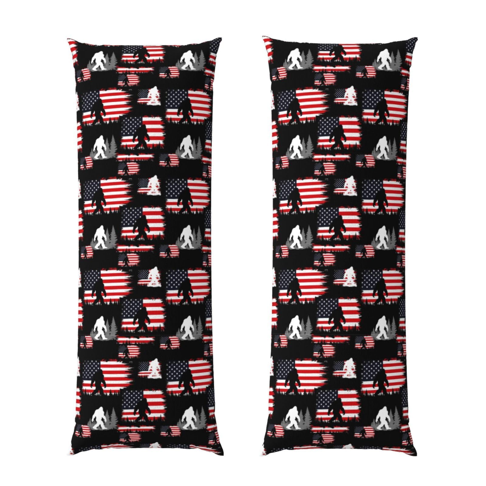 Long Pillowcase 20x54, Sasquatch USA American Flag, Soft Velvet Pillow Cover with Hidden Zipper, Plush Cushion Protector for Bedroom Sofa Couch Sleeping