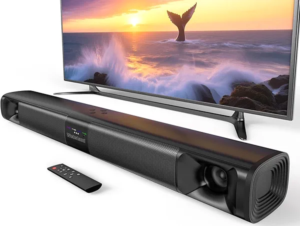 WebsLand Sound Bar for Smart TV, 80W Soundbar with Four Woofers, Dual Horn Tweeters, 2.0 Channel TV Speaker, 2 in 1 Detachable Design, BT/ARC/AUX/Optical Connection, Surround Sound System for TV