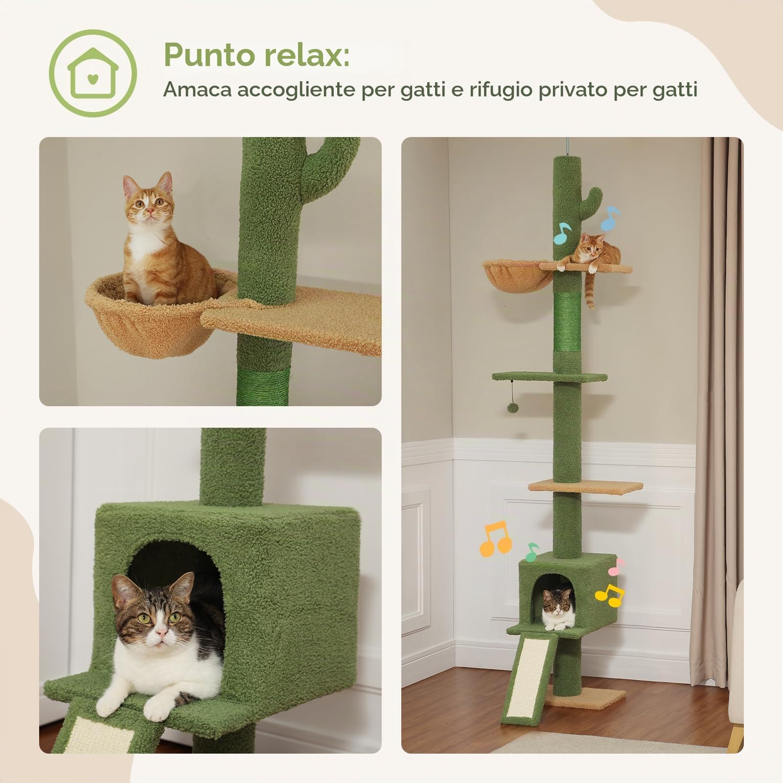 PAWZ Road Albero per gatti dal pavimento al soffitto con altezza regolabile da 216 cm a 273 cm, torre per gatti con condominio per gatti, amaca, tiragraffi e scala, cintura anti-caduta, albero