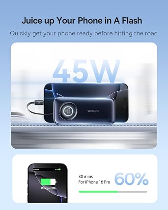 Baseus PicoGo Magnetic Power Bank, Qi2 Certified 15W Ultra-Fast Wireless Portable Charger with Stand Bundle with 10000mAh Fast Charging Portable Charger Built-in 45W Retractable USB-C Cable