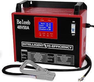 48V 50A Adjustable Battery Charger, Intelligent Charger for Lead-Acid & LiFePO4 Lithium Batteries, 240V AC Hardwired Charger for Forklifts, Golf Carts, Sightseeing Cars, Energy Storage Systems