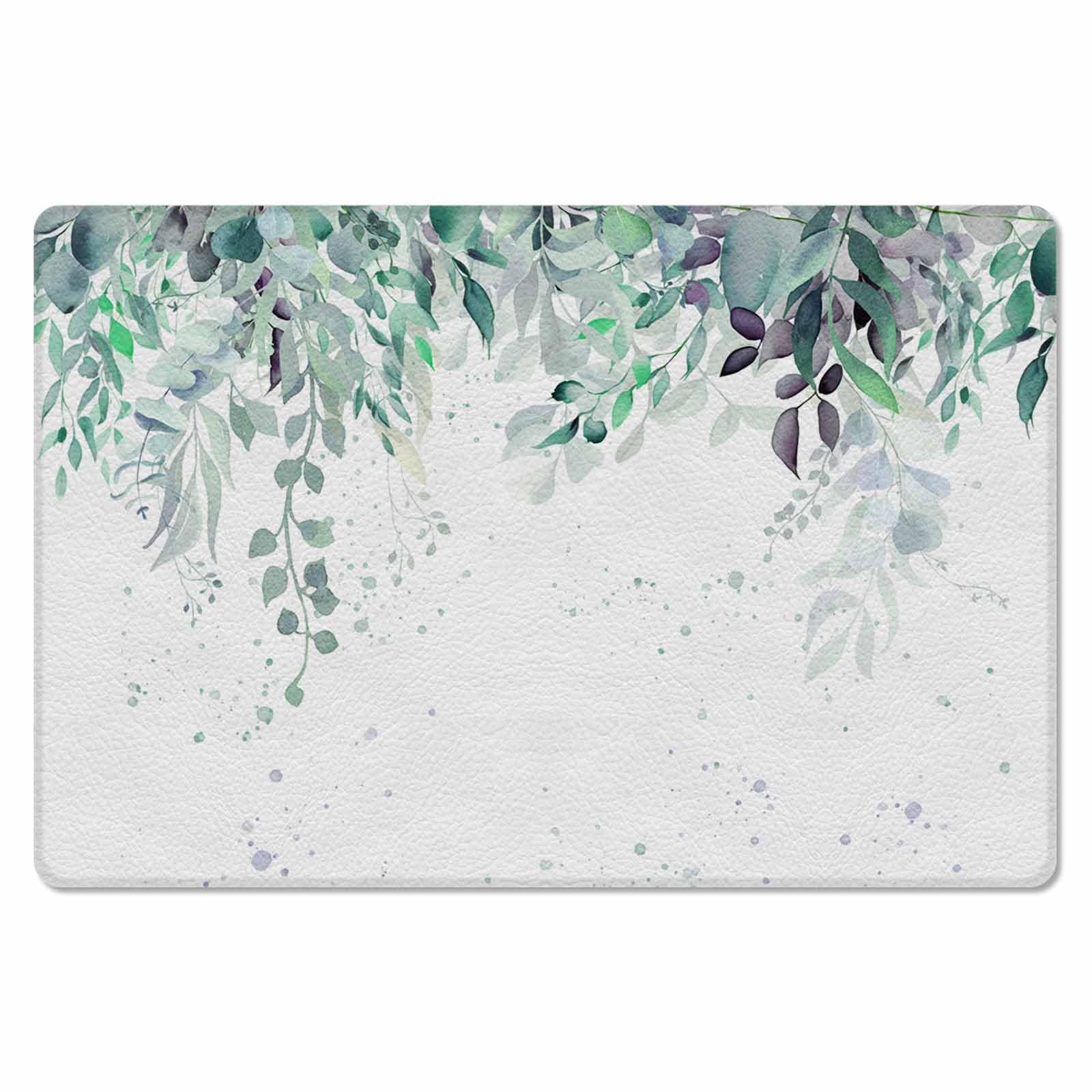 Watercolor Eucalyptus Kitchen Bath Door Mat Cushioned Runner Rug,Washable Welcome Floor Sink Antifatigue Mat,Waterproof & Non-Slip Comfort Standing Doormat,Botanical Sweeping Leaves White 18