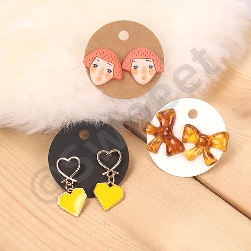 Miniatura 7 de Swpeet Juego de 600 tarjetas de exhibición de aretes blancos, tarjetas redondas de 1.6 in a 1.6 pulgadas con parte trasera de aretes y bolsas