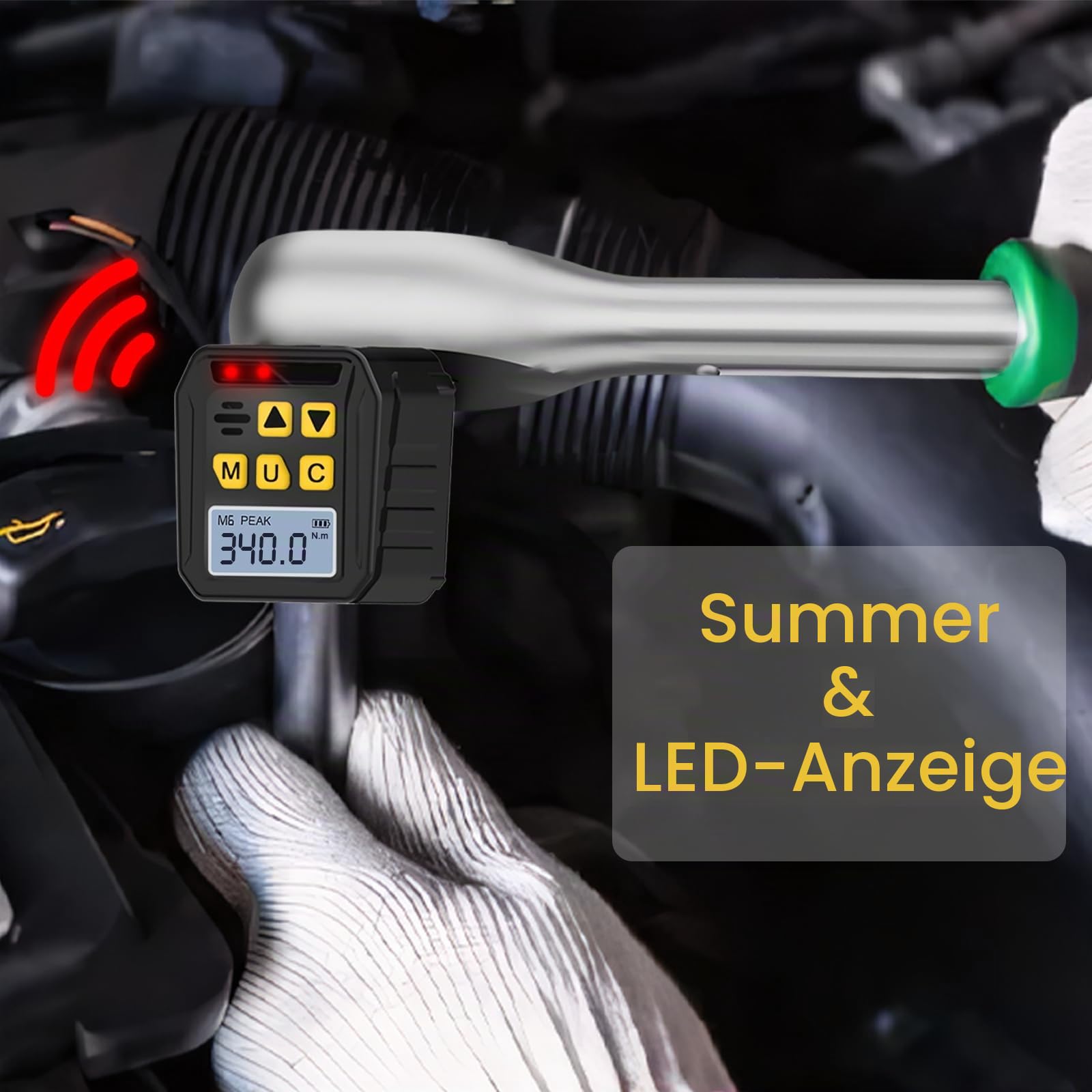 Digitaler Drehmomentadapter 1/2 Zoll, 17-340Nm Drehmomentschlüssel Auto Digital mit 3/8" und 1/4" Adapter, Summer, LED-Anzeige für Motorrad Auto Reparatur