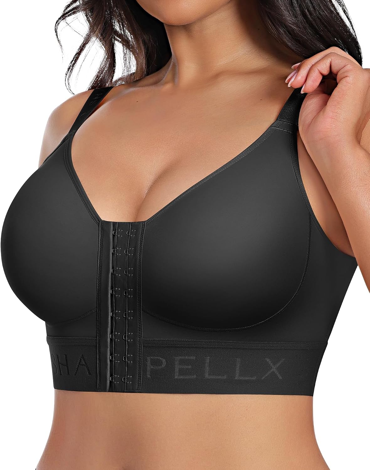 SHAPELLX Post Surgery Bras Front Closure Bras for Womem Mastectomy Bra Wireless Compression Bra with Adjustable Straps