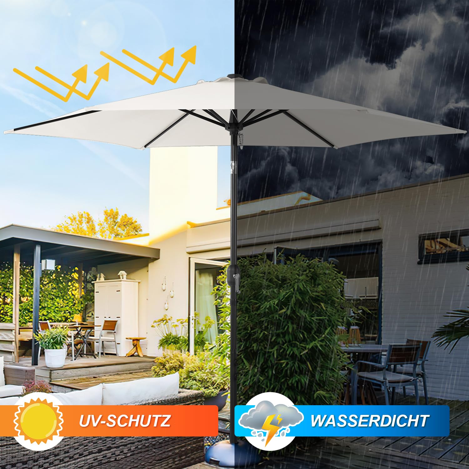 Sonnenschirm Ø 350/270 cm mit Kurbel, Ampelschirm UV Schutz 50+ Strandschirm, Sonnenschutz, Gartenschirm wasserdicht für Terrasse, Balkon, Pool, ohne Ständer