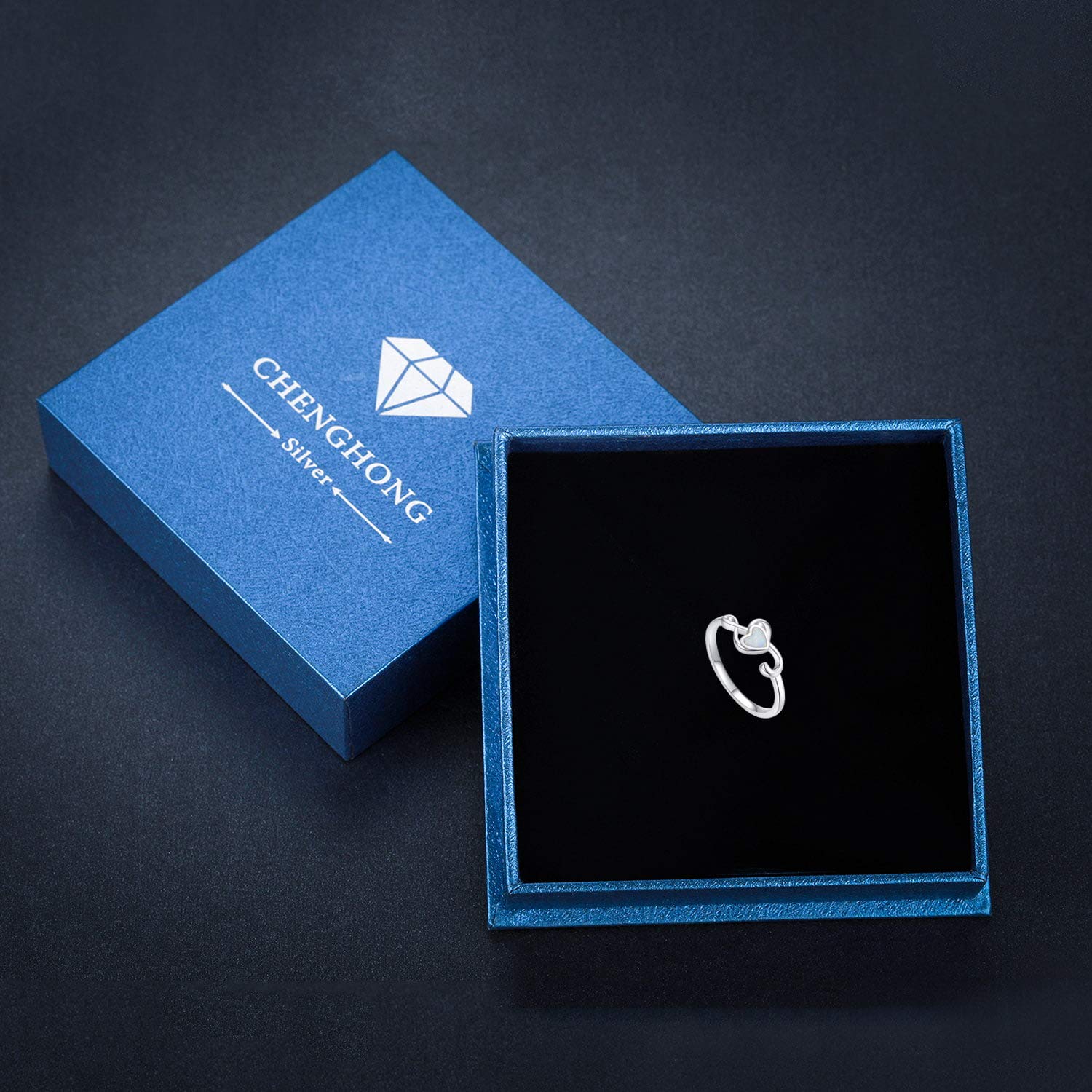 CHENGHONG Anillo de plata de ley 925 con ópalo, nota musical para mujer, anillo de clave de sol para mamá, anillo de corazón, joyería musical para los amantes de la danza tamaño7-9