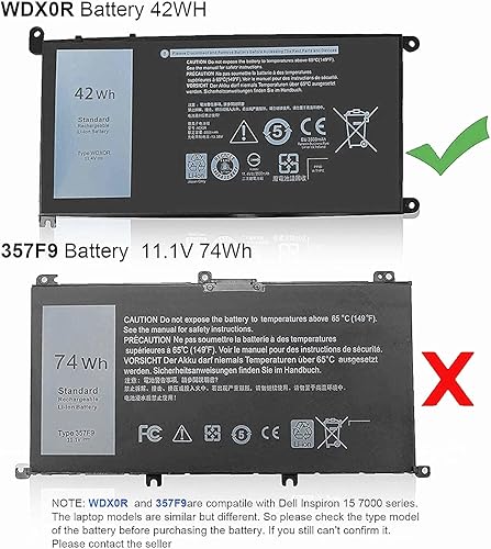 Miniatura 2 de WDX0R - Batería de repuesto para laptop Dell Inspiron 13 15 5000 7000 Series 5565 5570 7573 5379 5567 7378 5579 7560 7570 5568 7579 7375 5578 533