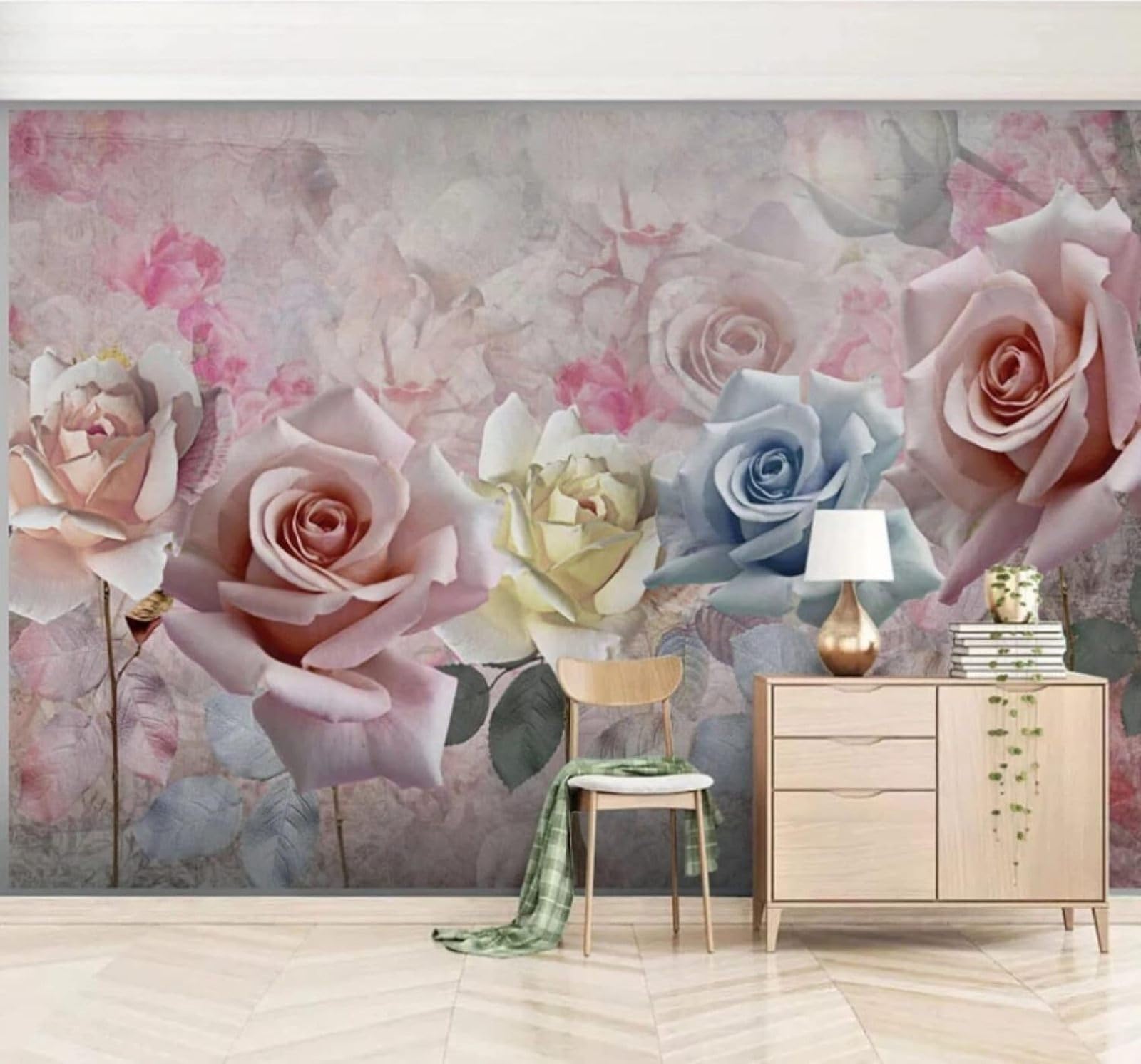 XLMING Simple Three Dimensional Beautiful Colourful Roses 3D Wallpaper Luxury Silk Study Dining Feature Sofa Grey Bedroom Living Room Tv Decorative Wall-200cm×140cm