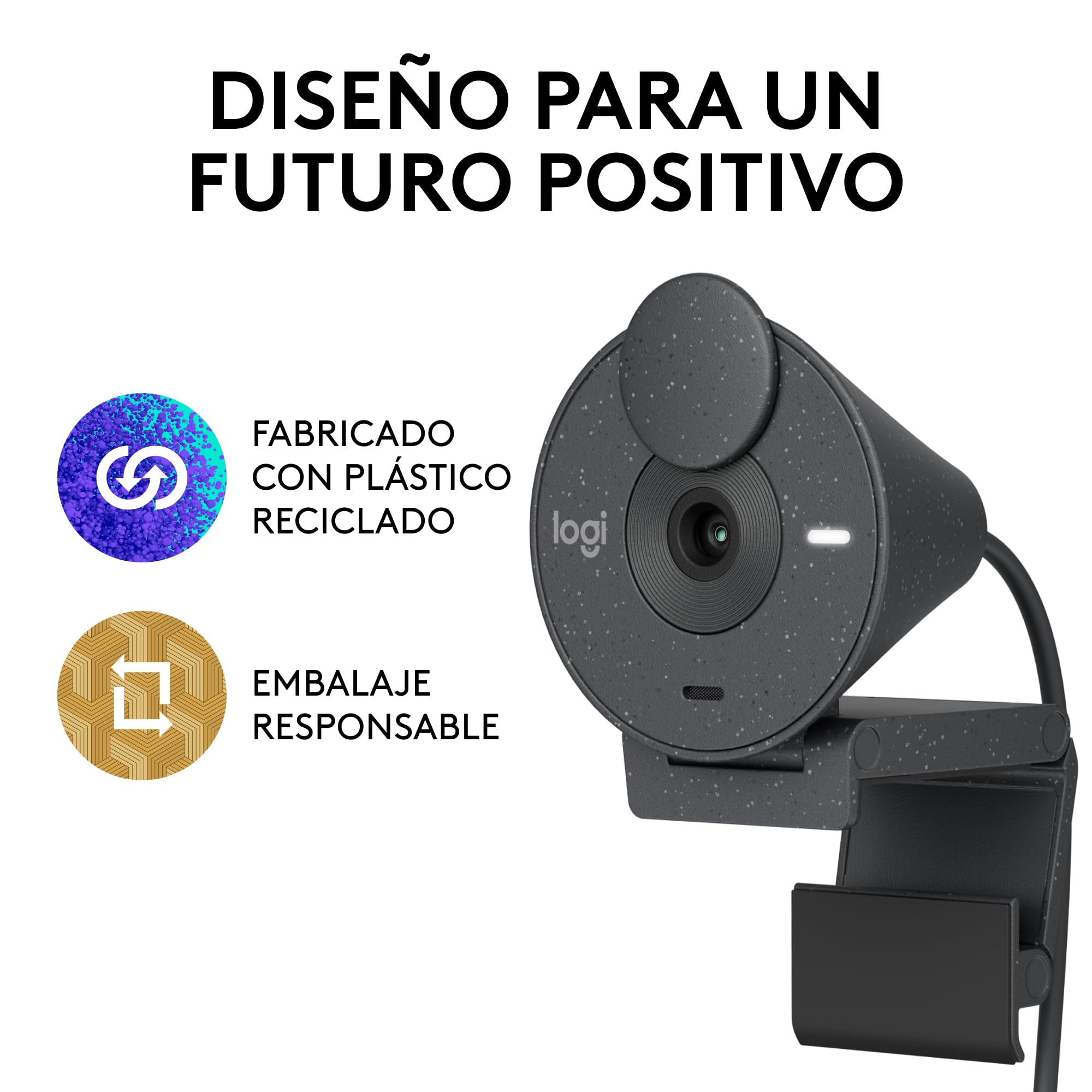 Logitech Brio 300 Full HD Webcam con Obturador de privacidad, micrófono con reducción de Ruido, USB-C, certificada para Zoom, Microsoft Teams, Google Meet, corrección automática de luz - Grafito