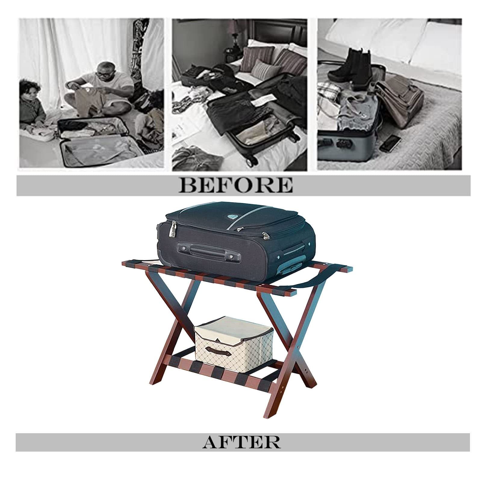 Soporte para Maleta para habitación de Invitados, Paquete de 2: portaequipajes Plegable, Estante Organizador para Equipaje, Estante para Zapatos, Estante de Almacenamiento de Equipaje para h