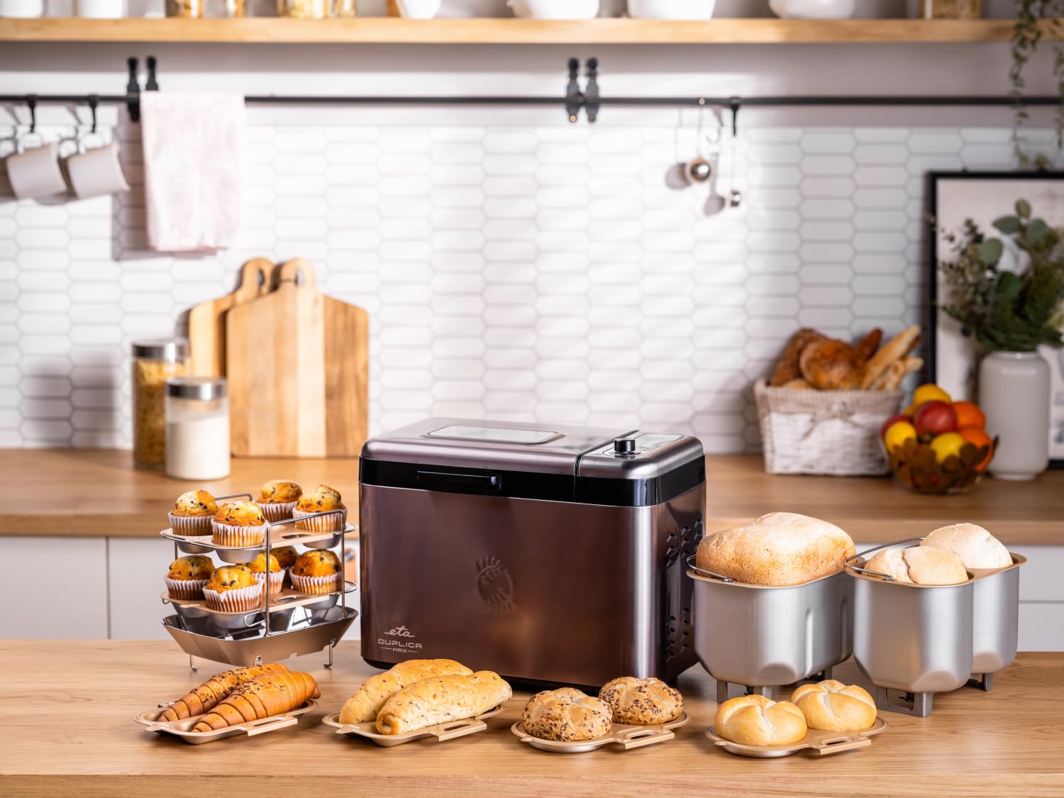 ETA Panificadora Duplica II I 850 W I 24 programas sin gluten, incluye capacidad máxima de 1,5 kg, moldes para panecillos, panaderos y magdalenas, panel de control táctil de dos pantallas I Keep Warm