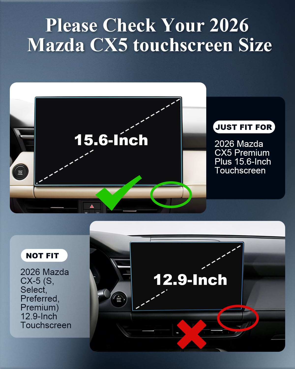 BIBIBO Protector de pantalla mate antirreflejos para Mazda CX5 2026 de 15.6 pulgadas Mazda CX-5 Premium Plus 2026, pantalla táctil de 15.6 pulgadas, vidrio templado, antiarañazos, reduce las huellas