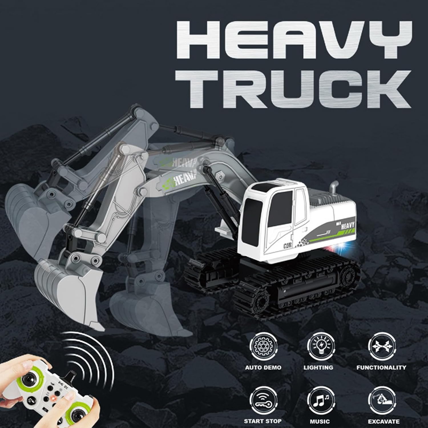 Remote Control Excavator Toy for Teens 3-12 Year Old, 11 Channel 2.4G 360° Rotation Construction Vehicles Toy with Light Music & Metal Shovel, Digger Truck Birthday Gift for Teens