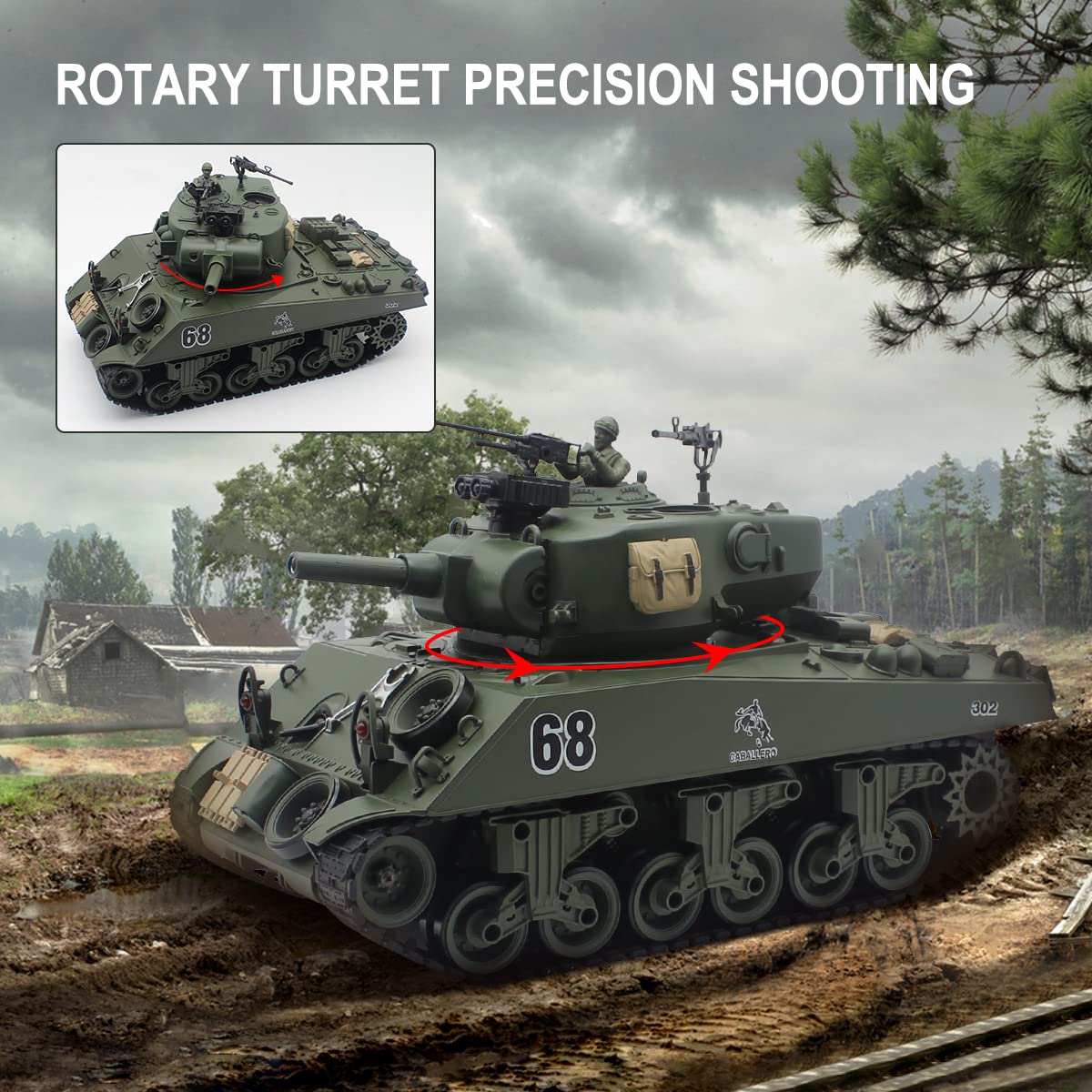 Hitish Remote Control Tank, 2.4Ghz 15 Channel RC Tank with Rotating