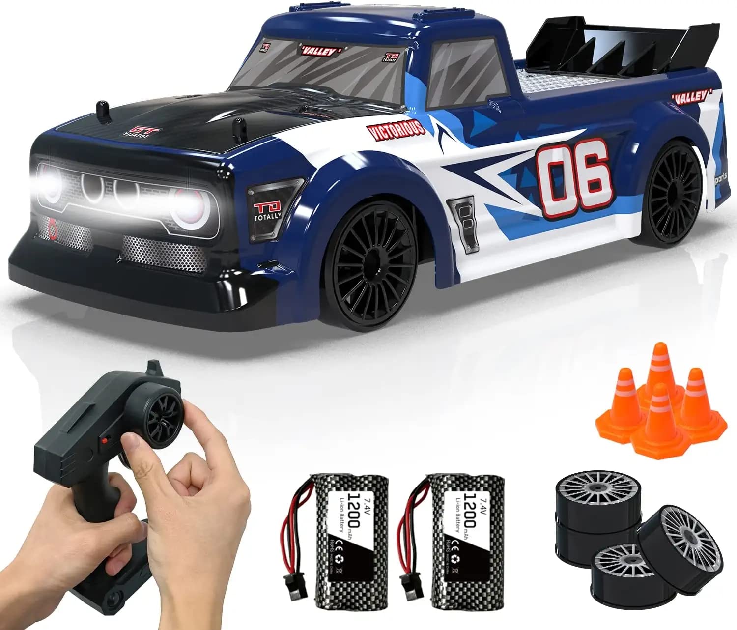 1/14 RC Racing Drift Cars 25 km/h Double Battery Off-Road with LED lamp Vehicle 4WD Toys for Boys Control Distance 100m Christmas for Teenagers RTR