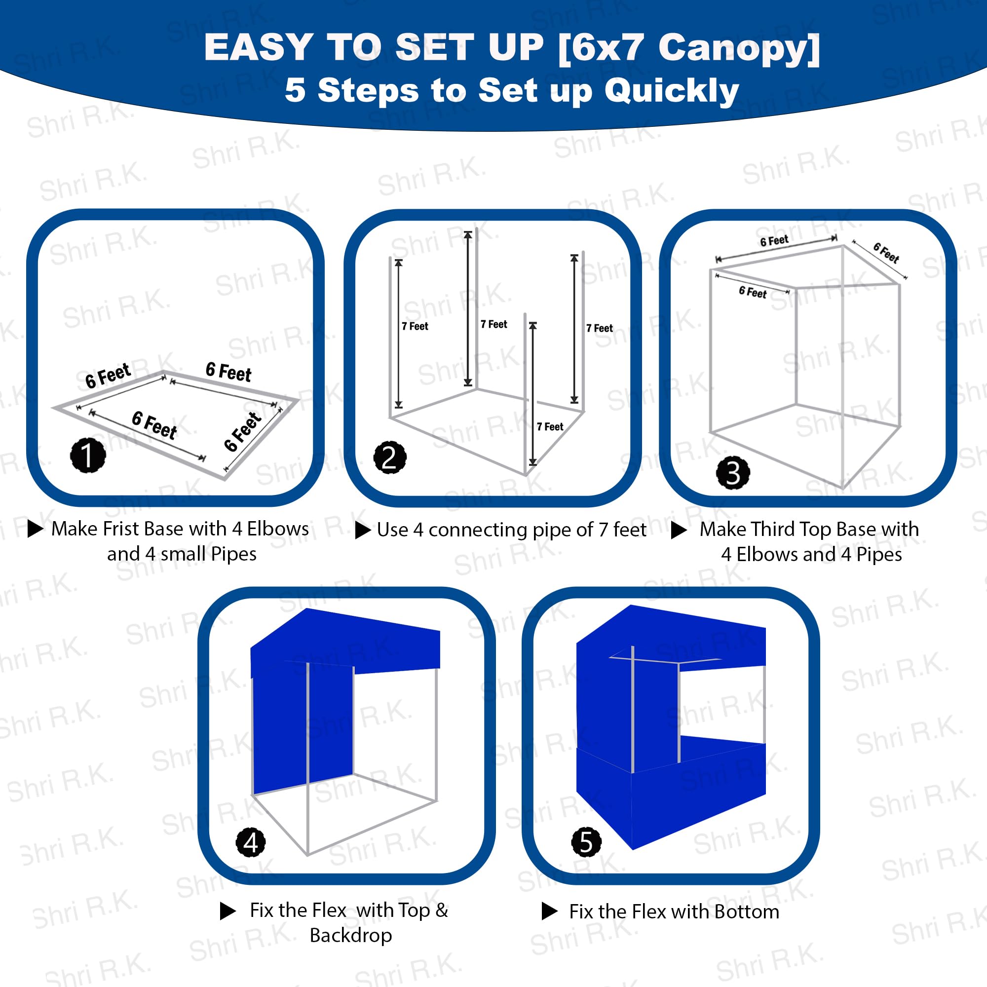 Shri R. K. Canopy Tent with Blue Tetron Cloth for Promotional Advertising Portable Tent Blue-6x6x7 - Image 3 thumbnail
