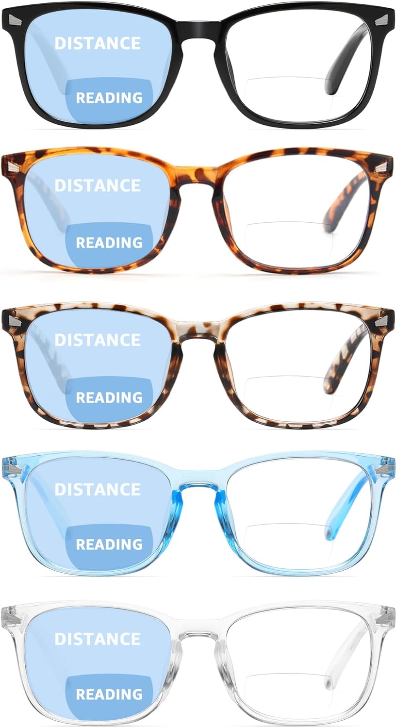 CCVOO 5 Pack Bifocal Reading Glasses for Women Men, Blue Light Blocking Computer Readers, Anti UV Ray/Eye Strain/Glare (5 Pack Bifocal, 3.0) (LD801)