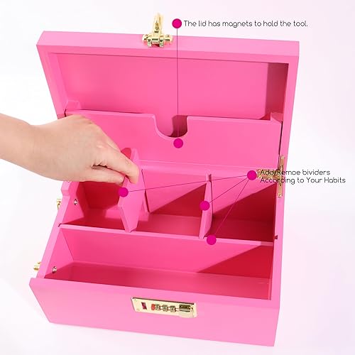 Miniatura 20 de Caja grande de bambú con cerradura de combinación, cerradura de caja de almacenamiento decorativa para el hogar, mejorada con asa, 3 tarros