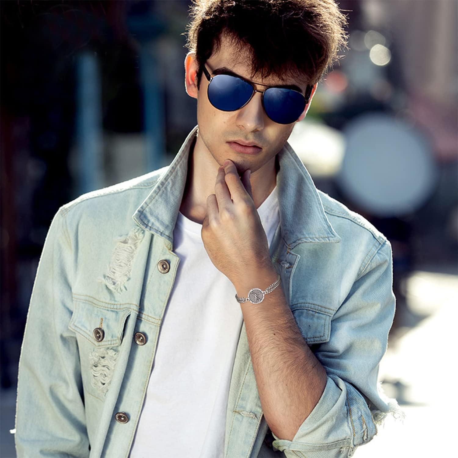 KINGWHYTE St Michael/St Christopher Bracelet Sterling Silver Men Adjustable Bracelet Religious Protection Jewelry Amulet Gift for Men Women with 7+2 Inch Stainless Steel Chain - Image 5