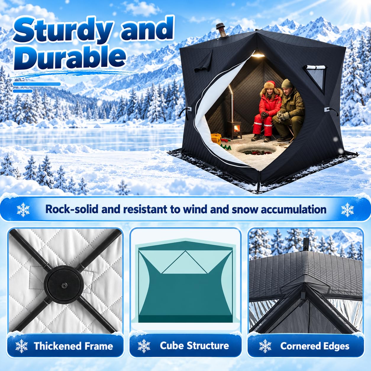 Tenda Sauna da Esterno, Riparo Isolato per Pesca sul Ghiaccio 3-5 Persone 1.8mBlack