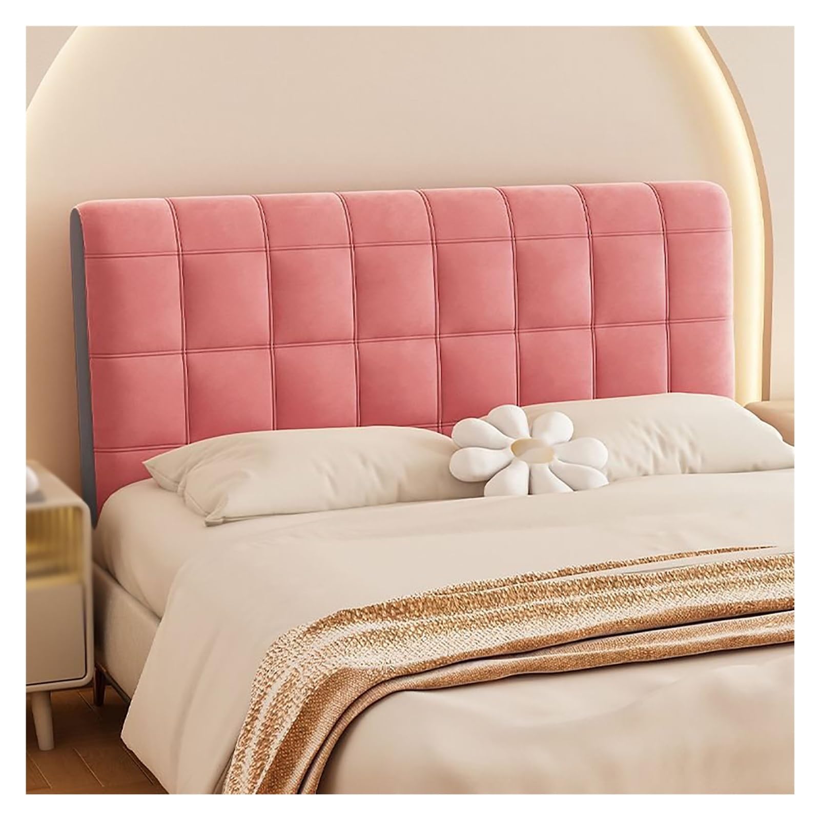 Funda De Cabecera Elástica De Terciopelo For Camas Queen Y King, A Prueba De Polvo Y Lavable A Máquina, Envoltura Completa De 360° con Bolsillos Laterales, Relleno De Algodón PP,(Rosa,150cm)