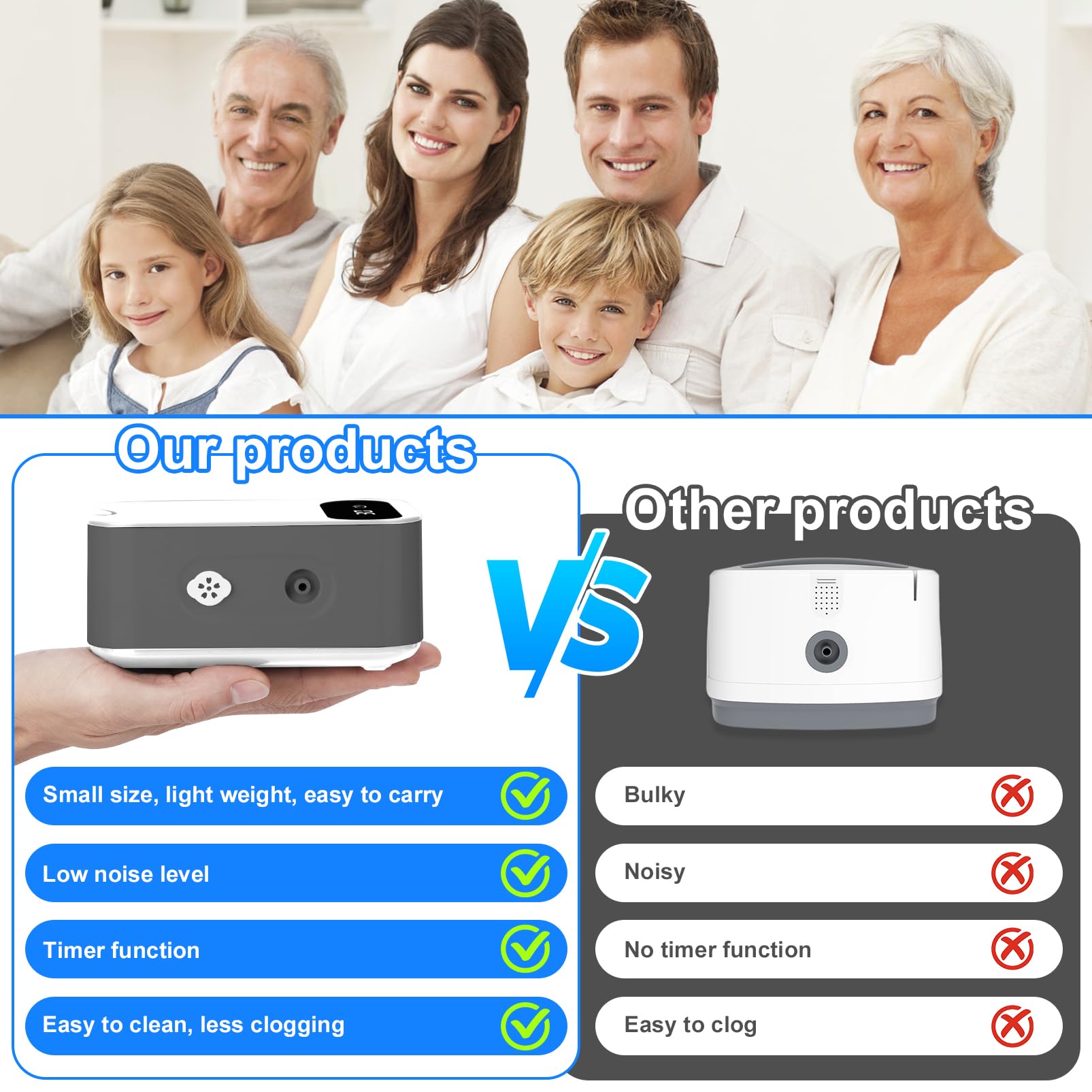 Nebulisateur Portable Pour Enfants et Adultes, Aerosol Portable Avec Affichage Numérique Led, Nébuliseur Pour Rhume Asthme Et Le Traitement Des Maladies Respiratoires (Gris)