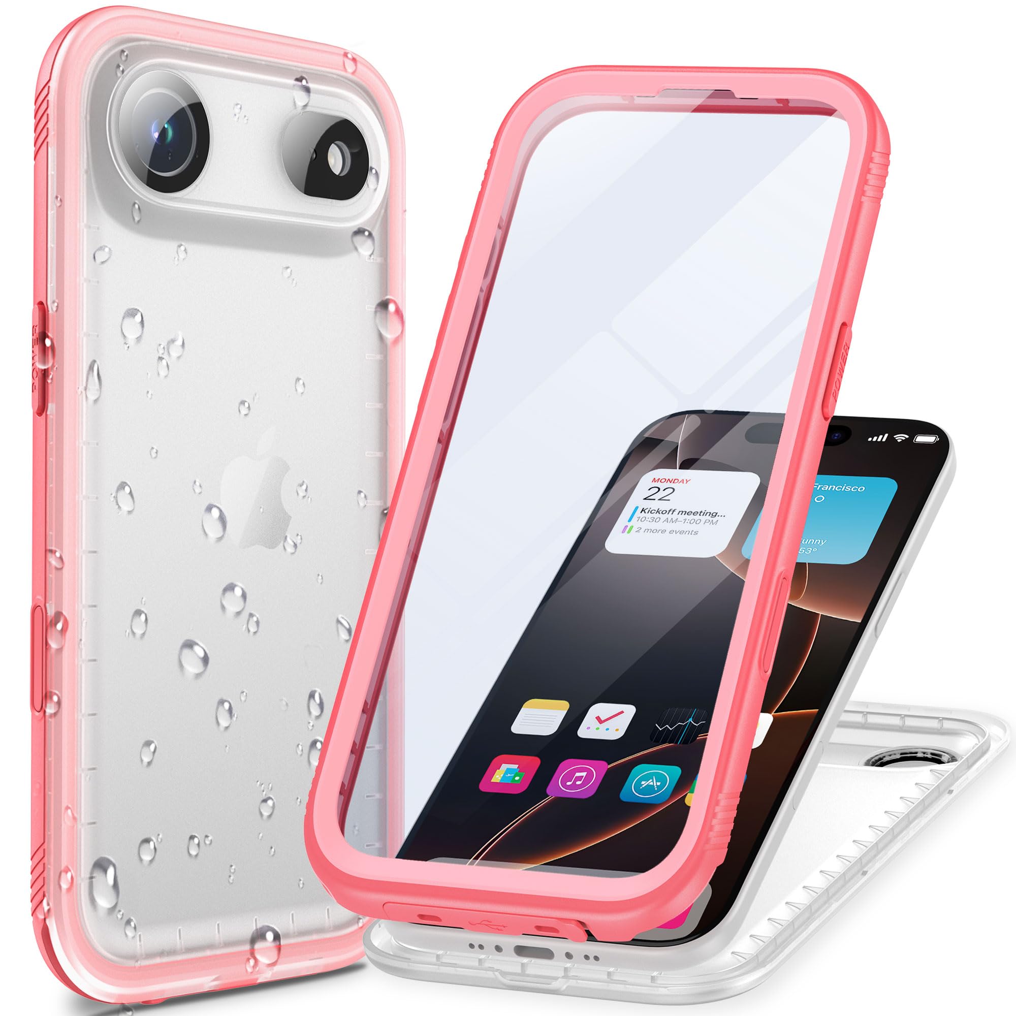 Cozycase Rosa Damen Hülle für iPhone Air Wasserdicht Shockproof Staubdicht Wasserhülle Outdoorhülle Panzerhülle Arbeitshülle i Phone Air Full Body 360 Case mit integriertem displayschutz