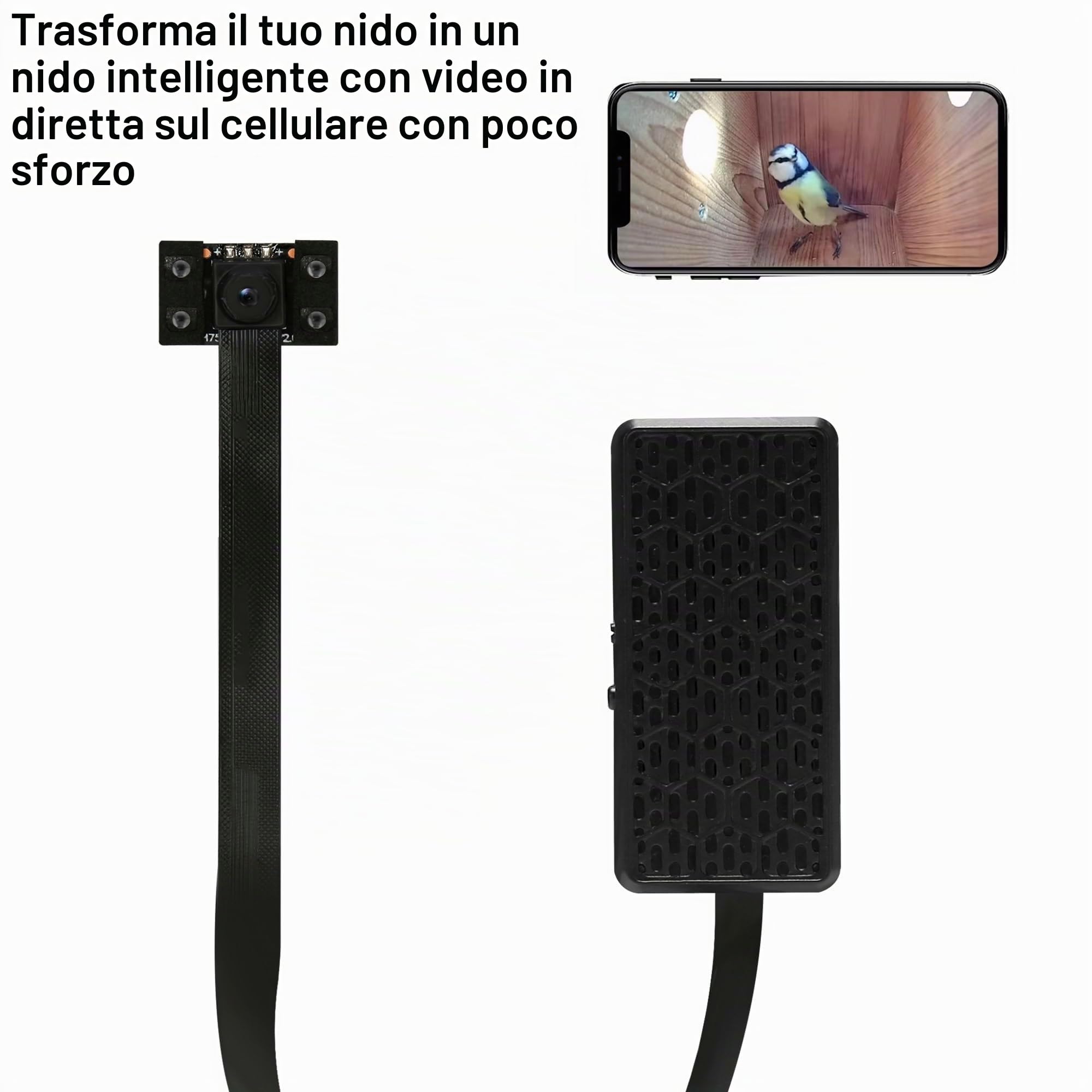 WIWACAM Mini telecamera Wi-Fi 4K per nido, con trasmissione live su cellulare, visione notturna, batteria, slot per schede SD, versione MW5