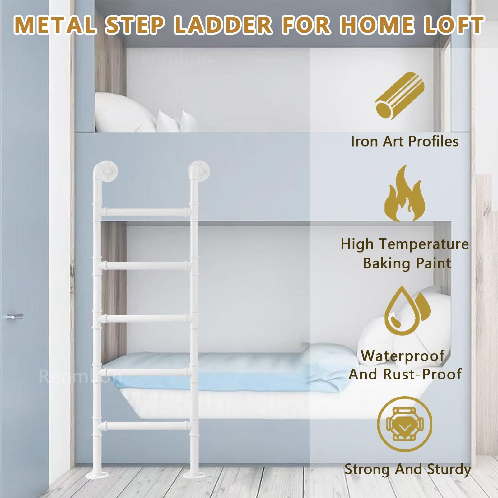 Escalera de Emergencia Resistente para Hueco de Ventana, de Hierro Forjado Blanco, para ático, litera, Montaje en Pared, para emergencias, contra Incendios, soporta 150 kg (330 LB) (1 m/3,3