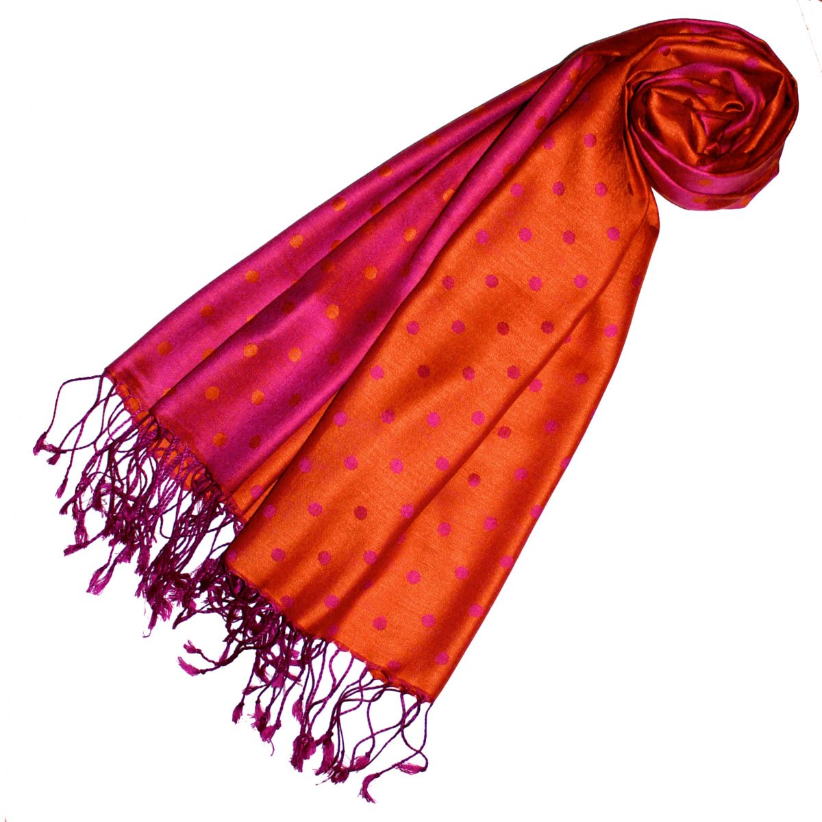 Lorenzo Cana Pashmina damessjaal, omkeerbare sjaal, 70% zijde, 30% viscose, 70 x 190 cm, tweekleurige sjaal, rood/oranje, 70 x 190 cm