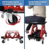 Vista 4 de Asiento mecánico duradero con ruedas – Taburete rodante resistente para detalles de coche con bandeja de herramientas para taller, taller