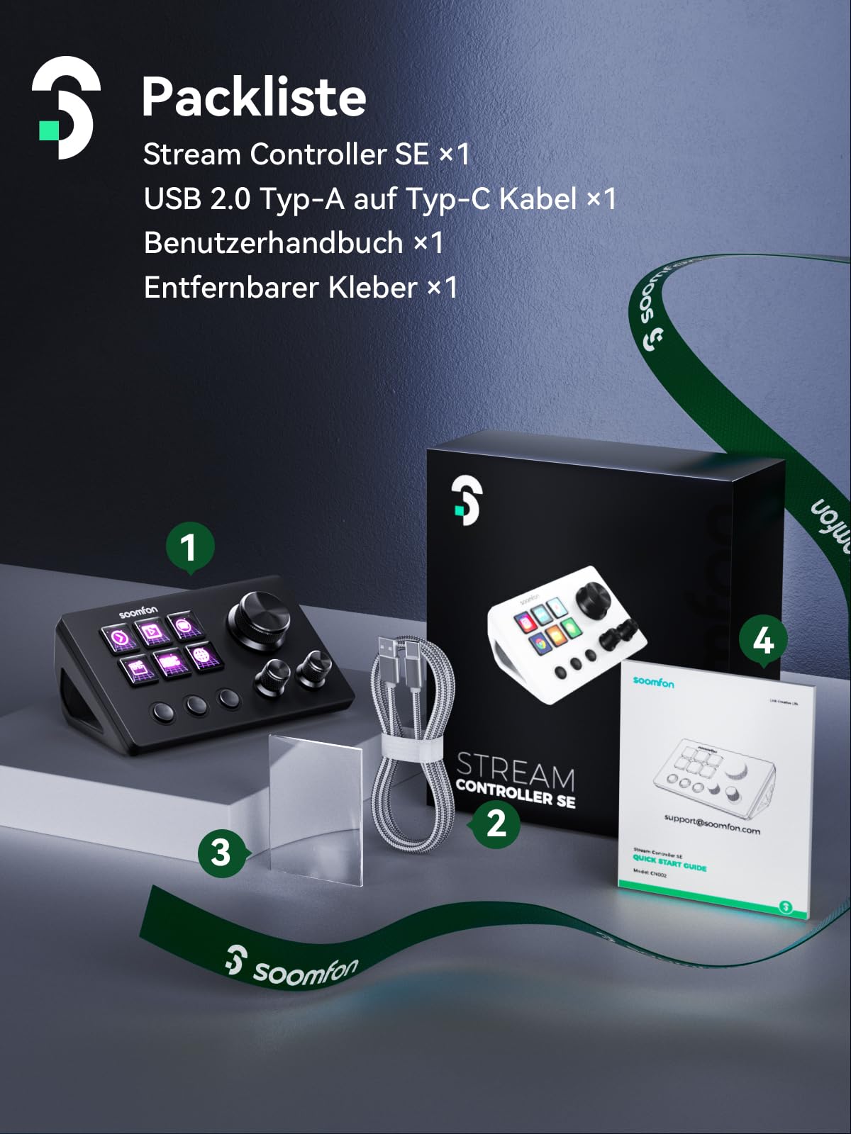 SOOMFON Stream Controller Deck SE Schwarz, 6 LCD Makrotasten & Drehknöpfe, auslösen von Aktion in Software wie OBS, Voicemod, Twitch, YouTube, für Streaming & Gaming, kompatibel mit Mac & Windos