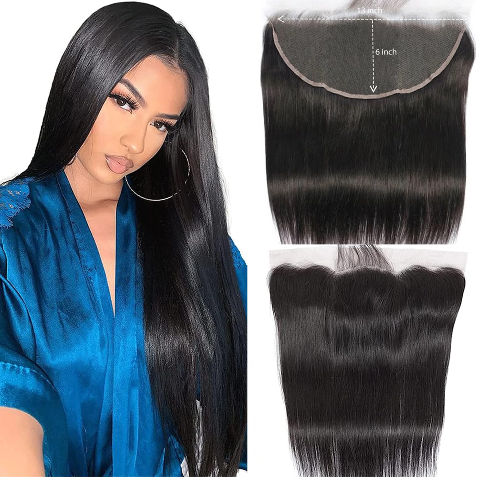 13x6 Lace Frontal for Women Straight Cheveux Bresilienne Naturel Vrai Noir