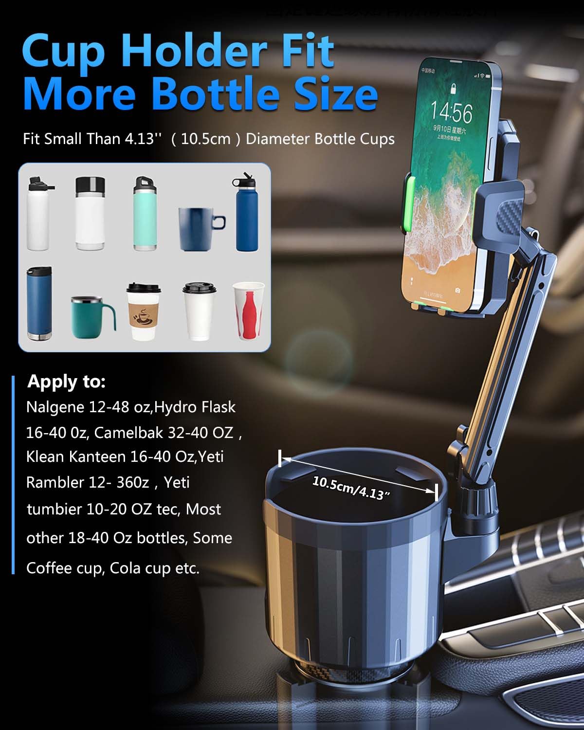 Portabicchieri Auto,2-in-1 Porta Tazze Auto Supporto Telefono Base Regolabile 360 ° Rotazione Estensore per portabicchieri per auto Per Tutti Gli Scopi Portabicchieri Auto