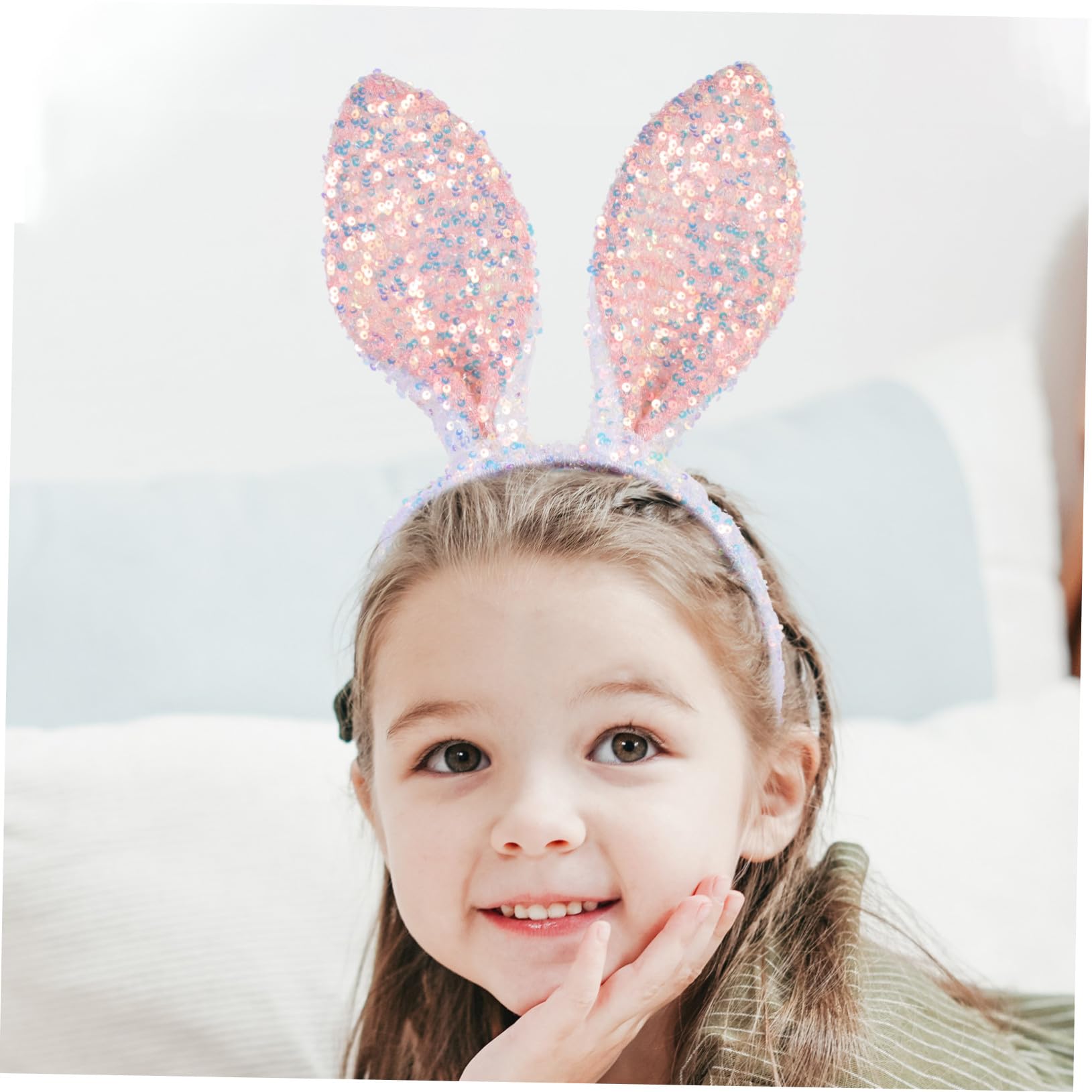 VICASKY 8 Pièces Bandeau Oreilles Lapin Pâques Brillant Blanc Accessoire Fête Garçon Fille Cosplay