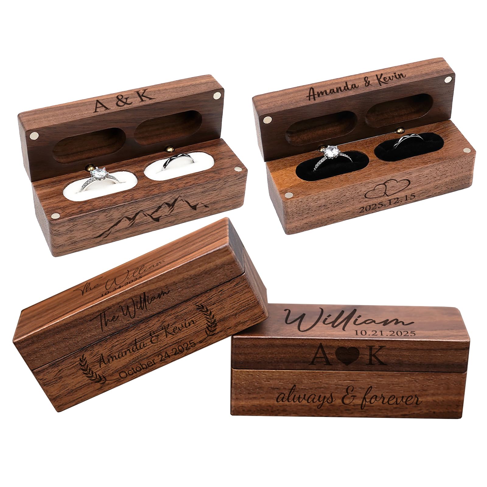 Custom Wood Ring Box wedding day Personalized Wedding Ring Box for Ceremony Engagement Ring Boxes for Proposal Engraved Wooden Ring Bearer Box for Wedding Ceremony Engagement Gifts Style-D