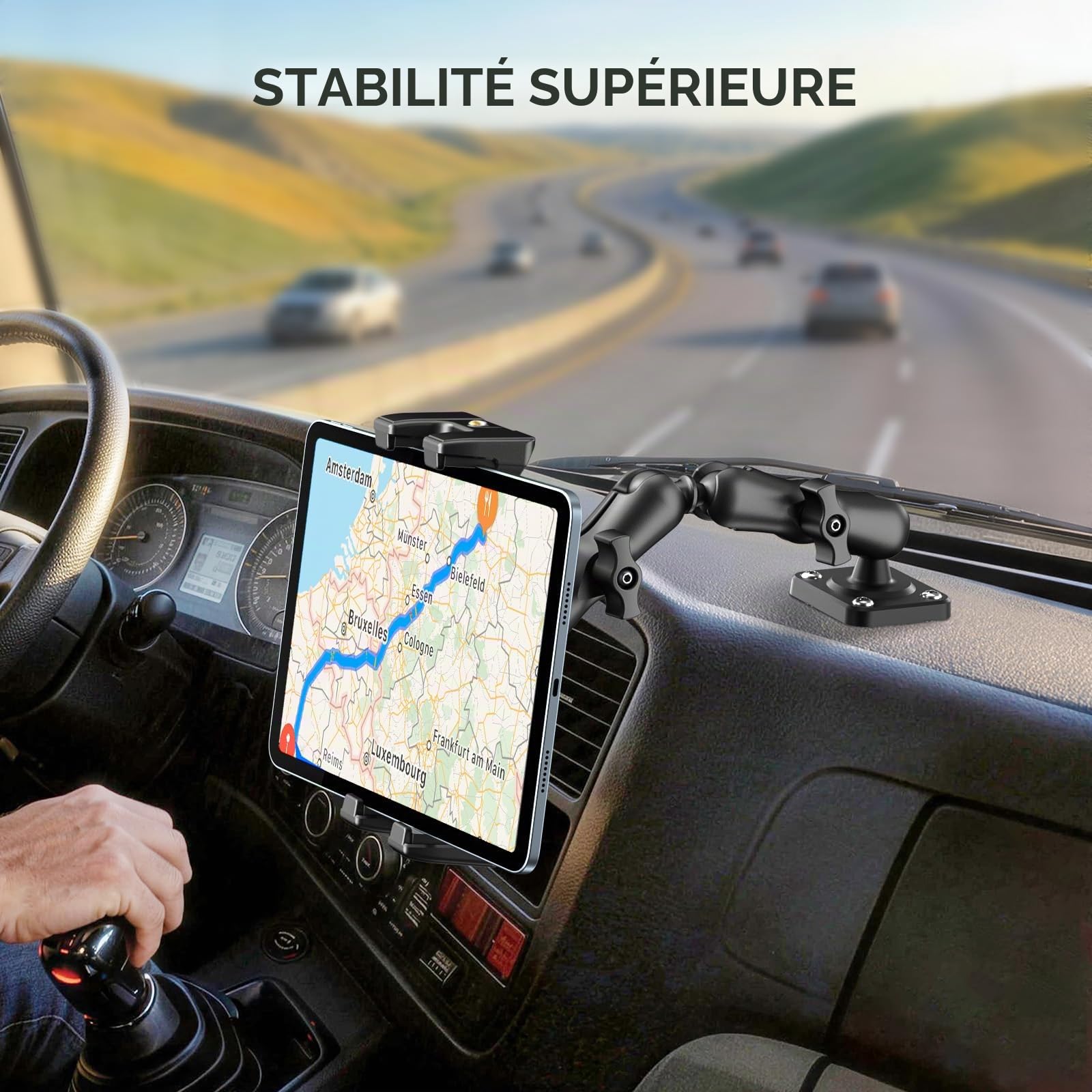 OHLPRO Support Tablette Voiture, Accroche iPad Voiture Tableau de Bord avec 5" - 13" iPad Air Pro Mini Galaxy Tab S9 Kindle Fire Switch, Idéal pour de Bord ou de Camion ou de Bureau Réglage à 360°