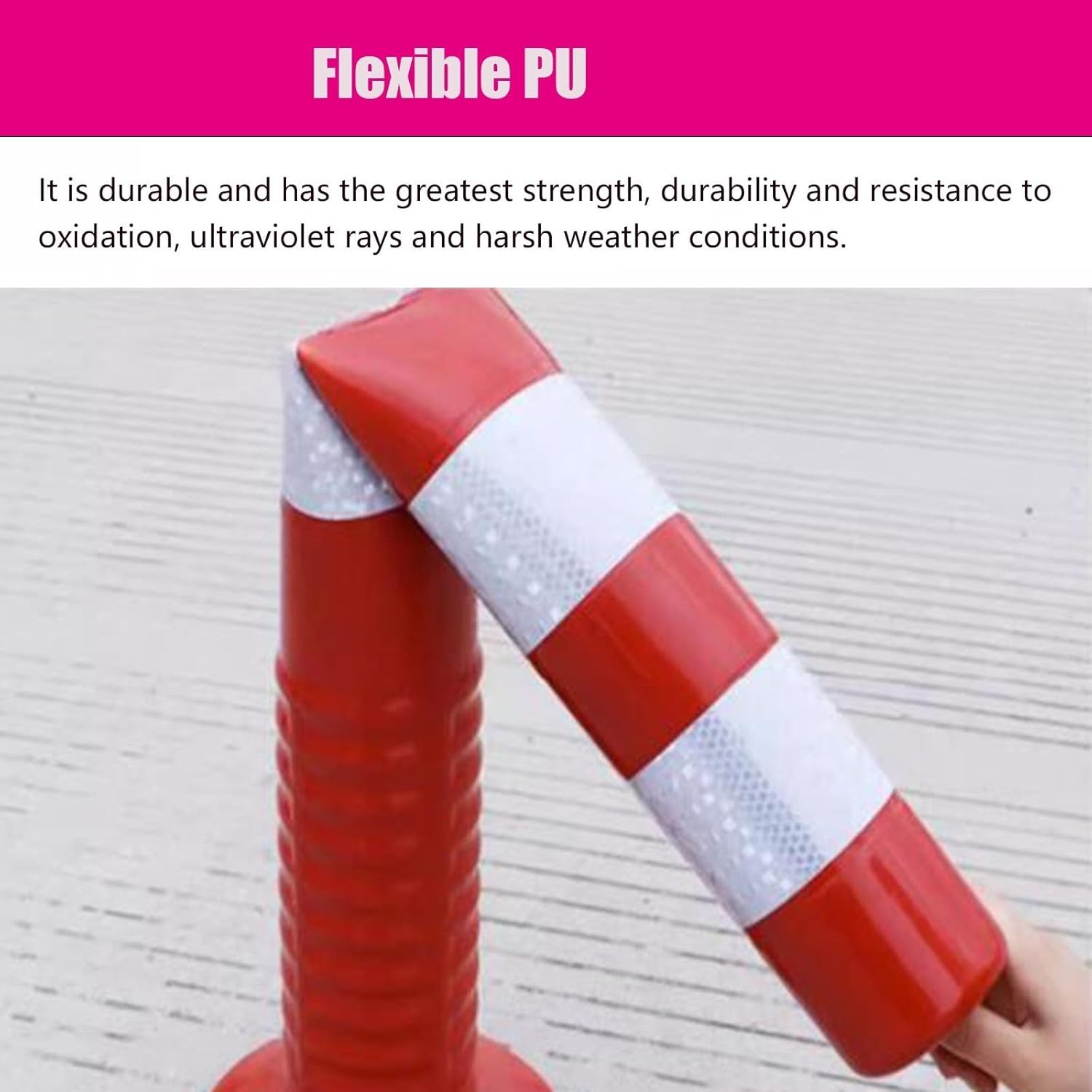 2-Pack Safety Cones, Flexible Traffic Delineator Posts with Reflective Bands, Durable Safety Bollards for Parking Lots, Construction Sites, and Home Garages