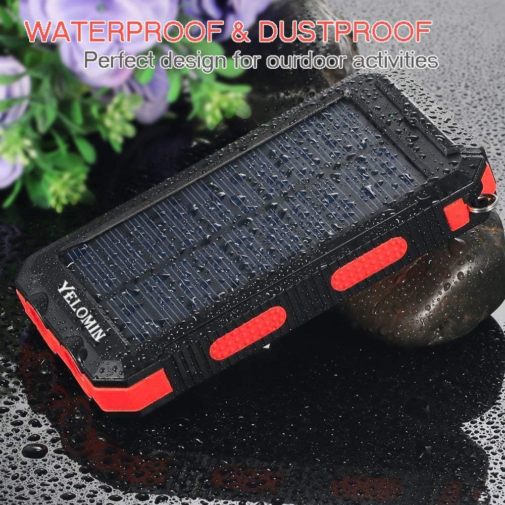 Solar Charger,YELOMIN 20000mAh Portable Waterproof Solar Power Bank for Cellphones External Backup Battery Pack Built-in Dual USB Outputs/LED Flashlights,Compatible with Tablets and Other Devices : Cell Phones & Accessories