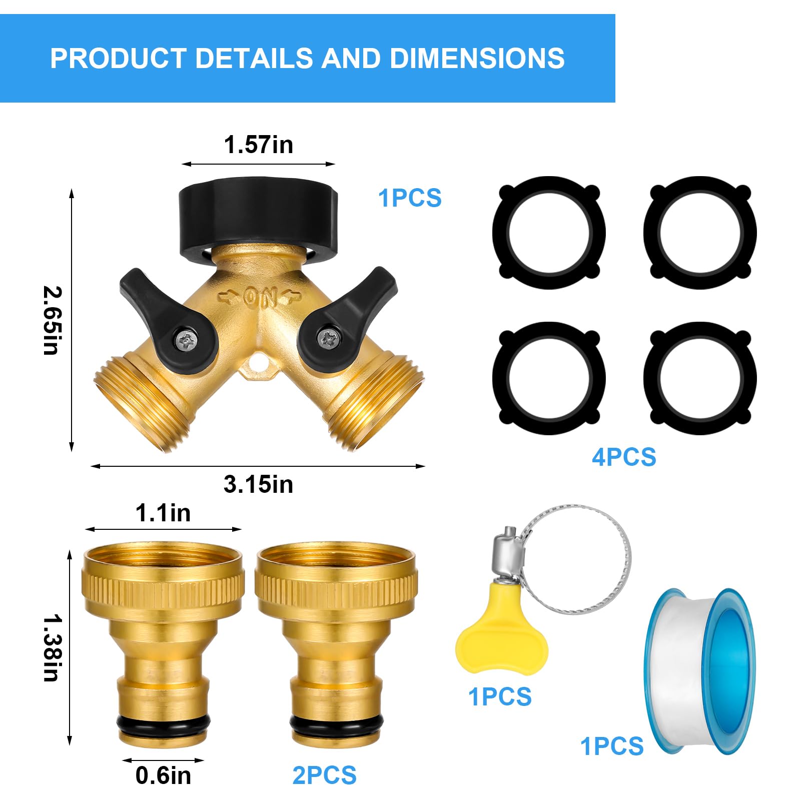 Partideal 2 Way Garden Hose Splitter,Garden Hose Splitter,Y Valve,2-Way Tap Connector with Individual On/Off and Two Quick Connector - Image 2