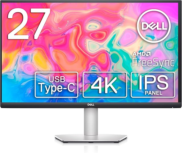 Dell S2722QC USB-C 27 Inch 4K UHD (3840x2160) Monitor, 60Hz, IPS, 4ms, AMD FreeSync, 99% sRGB, HDR, Built-in Speakers, USB-C, 2x HDMI, 2x USB, 3 Year Warranty