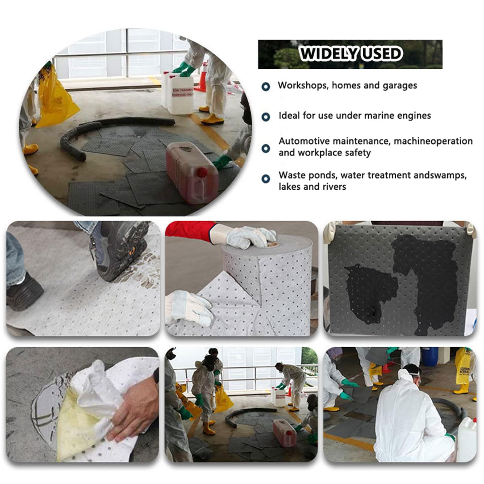 Alfombrillas absorbentes de aceite， Rollo de almohadillas absorbentes de aceite universales for fluidos a base de aceite y agua, tapetes de mantenimiento for derrames for uso en interiores y exteriore